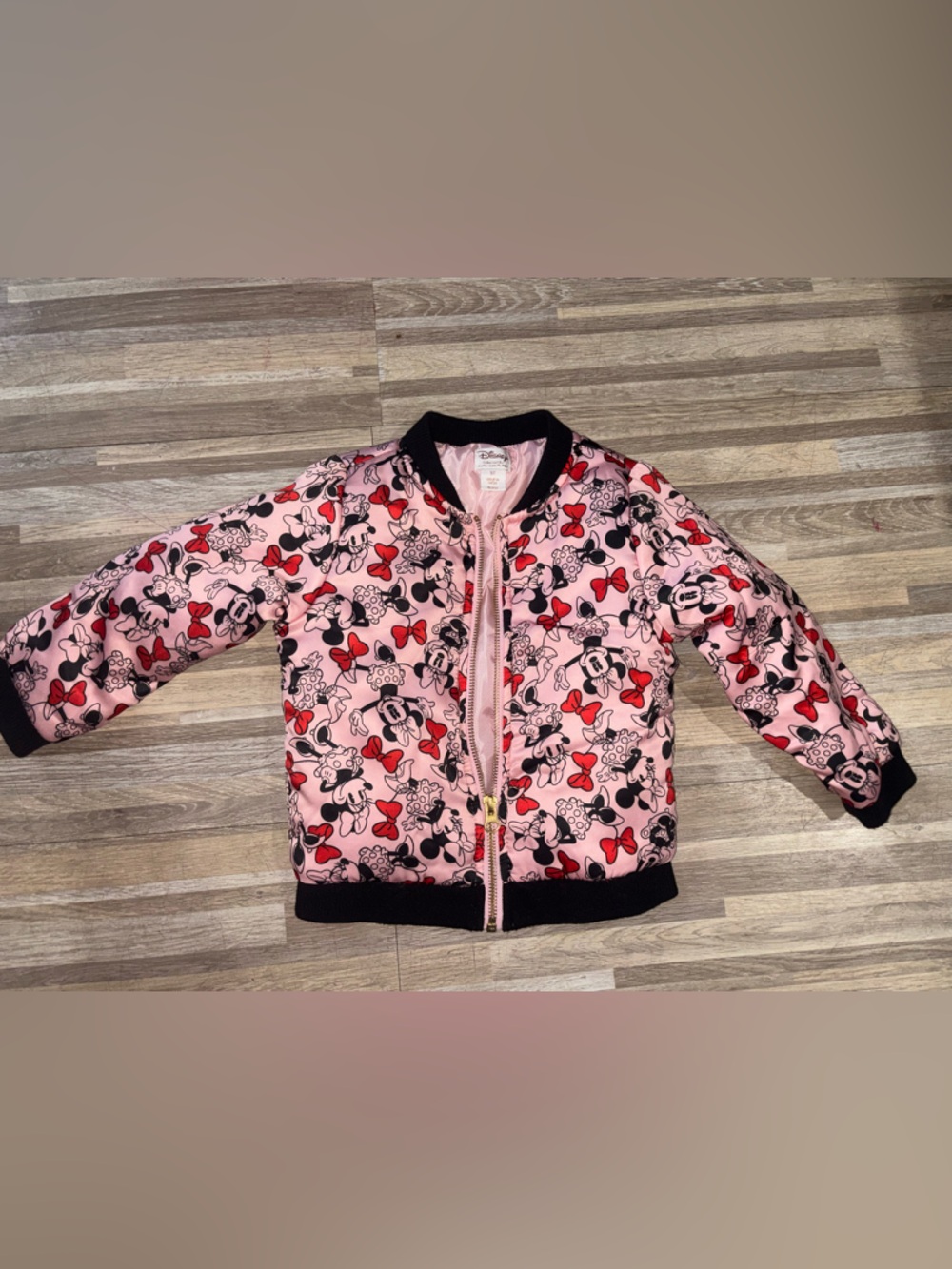 Girls' Pink Minnie Mouse  Bomber Jacket with Black Trim 🏰💕